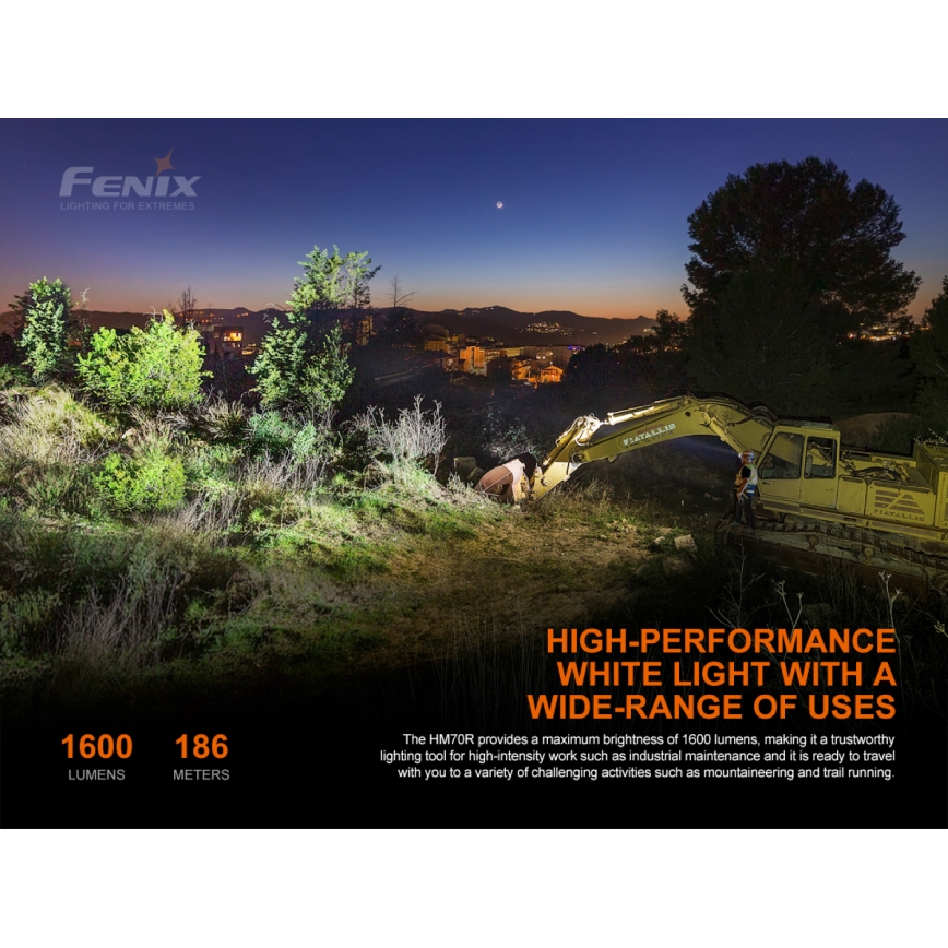 Fenix HM70R - Ladattava LED-ajovalaisin 4xLED/1x21700 IP68 1600 kiiltävä 800 h 5000 mAh