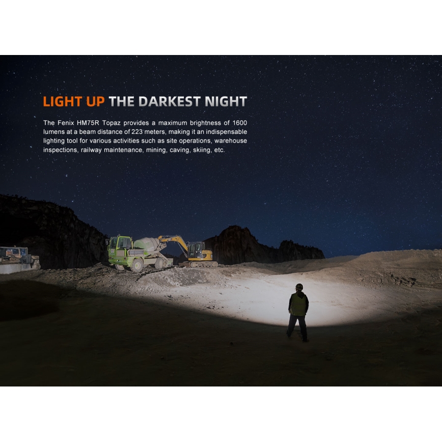 Fenix HM75RTOPAZ - LED Himmennettävä ladattava otsalamppu LED/USB IP68 1600 lm 210 h
