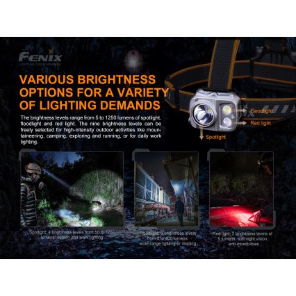 Fenix HP16R1250 - Ladattava LED-ajovalaisin 3xLED/USB 4xAA IP66 1250 lm 600 h 3000 mAh