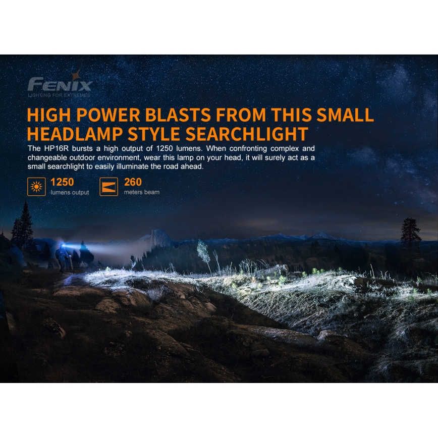 Fenix HP16R1250 - Ladattava LED-ajovalaisin 3xLED/USB 4xAA IP66 1250 lm 600 h 3000 mAh