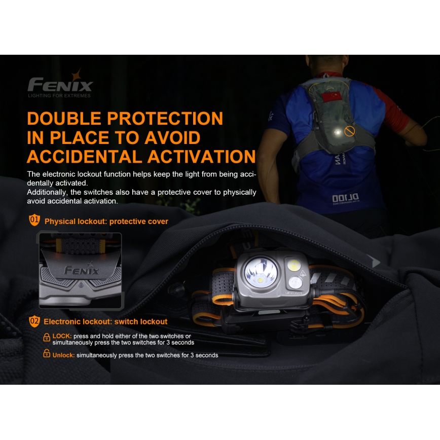Fenix HP16R1250 - Ladattava LED-ajovalaisin 3xLED/USB 4xAA IP66 1250 lm 600 h 3000 mAh
