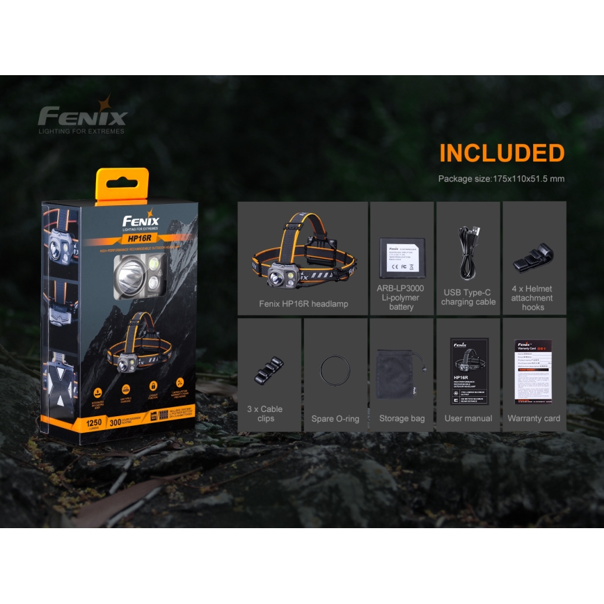 Fenix HP16R1250 - Ladattava LED-ajovalaisin 3xLED/USB 4xAA IP66 1250 lm 600 h 3000 mAh
