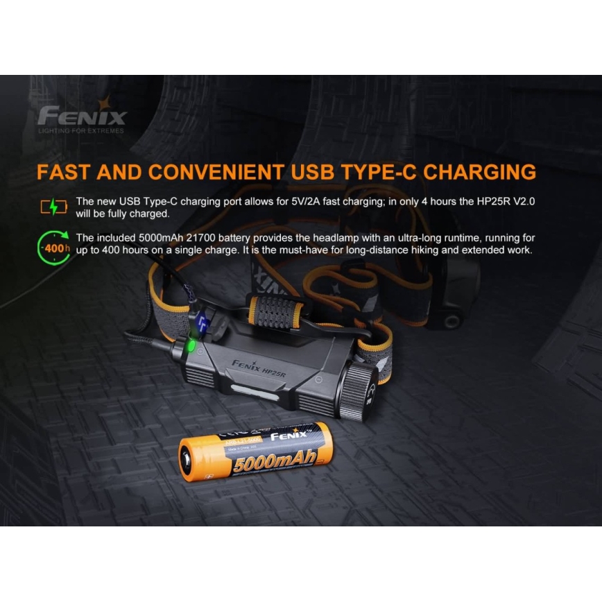 Fenix HP25RV20 - LED Himmennettävä rechargeable headlamp 3xLED/1x21700 IP66 1600 lm 800 h
