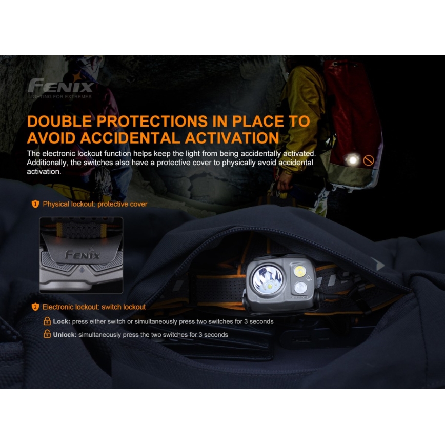 Fenix HP25RV20 - LED Himmennettävä rechargeable headlamp 3xLED/1x21700 IP66 1600 lm 800 h