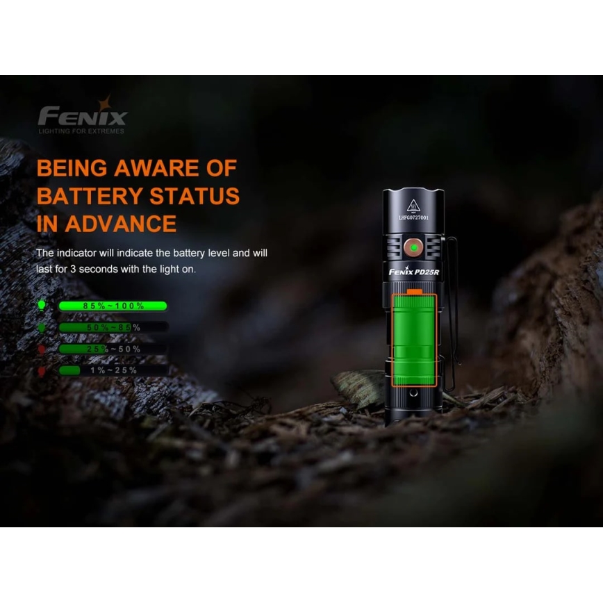 Fenix PD25R - Ladattava LED-taskulamppu LED/USB/1xCR123A IP68 800 lm 70 h 700 mAh