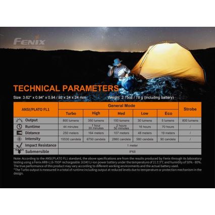 Fenix PD25R - Ladattava LED-taskulamppu LED/USB/1xCR123A IP68 800 lm 70 h 700 mAh