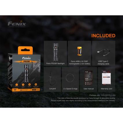 Fenix PD25R - Ladattava LED-taskulamppu LED/USB/1xCR123A IP68 800 lm 70 h 700 mAh