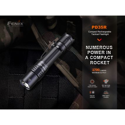 Fenix PD35R - Ladattava LED-taskulamppu LED/USB/2xCR123A IP68 1700 lm 100 h 3400 mAh