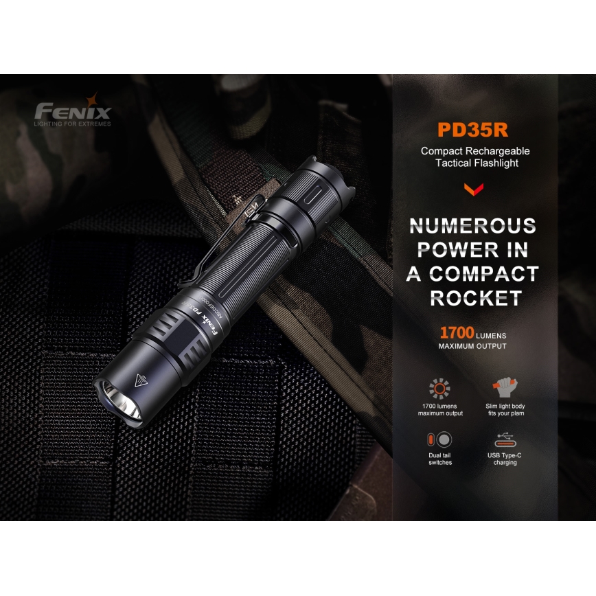 Fenix PD35R - Ladattava LED-taskulamppu LED/USB/2xCR123A IP68 1700 lm 100 h 3400 mAh