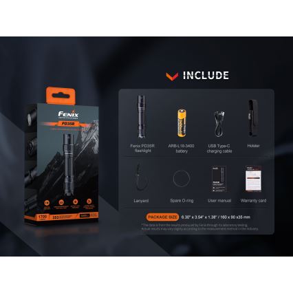 Fenix PD35R - Ladattava LED-taskulamppu LED/USB/2xCR123A IP68 1700 lm 100 h 3400 mAh