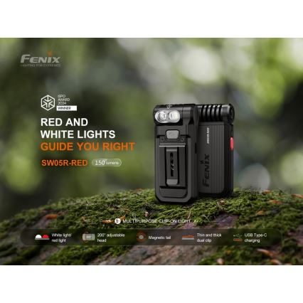 Fenix SW05RREDBLC - LED Himmennettävä ladattava taskulamppu LED/USB IPX6 150 lm 49 h musta