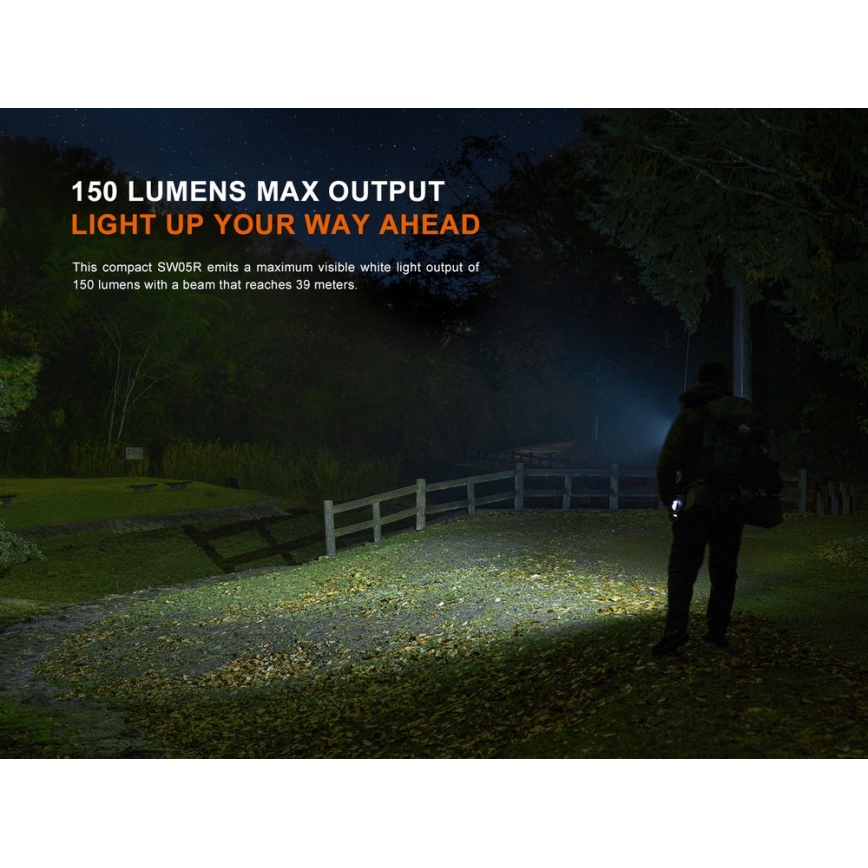 Fenix SW05RREDBLC - LED Himmennettävä ladattava taskulamppu LED/USB IPX6 150 lm 49 h musta