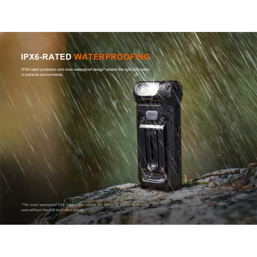 Fenix SW05RREDBLC - LED Himmennettävä ladattava taskulamppu LED/USB IPX6 150 lm 49 h musta