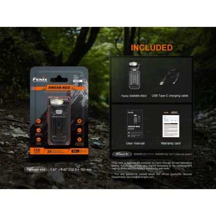 Fenix SW05RREDBLC - LED Himmennettävä ladattava taskulamppu LED/USB IPX6 150 lm 49 h musta