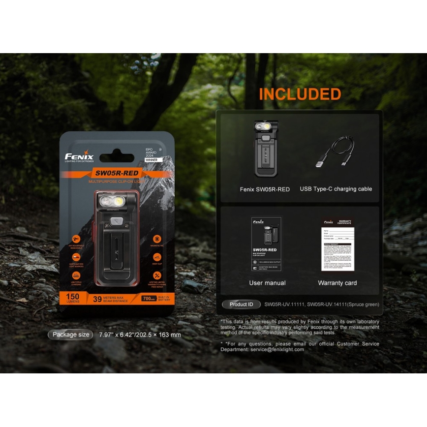 Fenix SW05RREDBLC - LED Himmennettävä ladattava taskulamppu LED/USB IPX6 150 lm 49 h musta