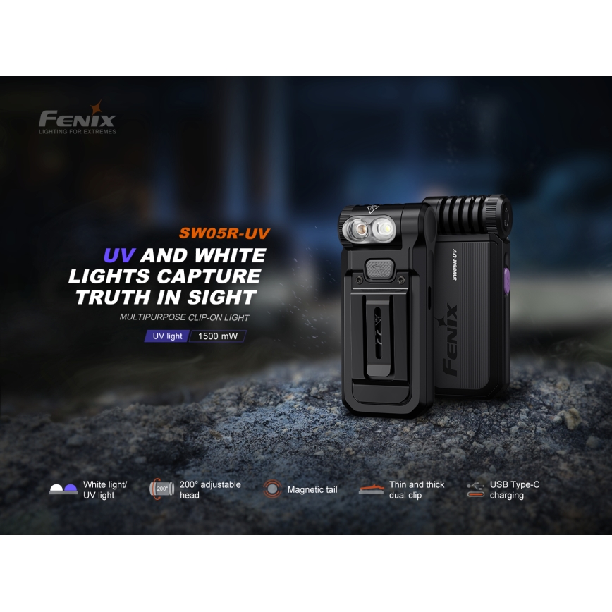Fenix SW05RUVBLC - LED Himmennettävä ladattava taskulamppu LED/USB IPX6 150 lm 49 h musta