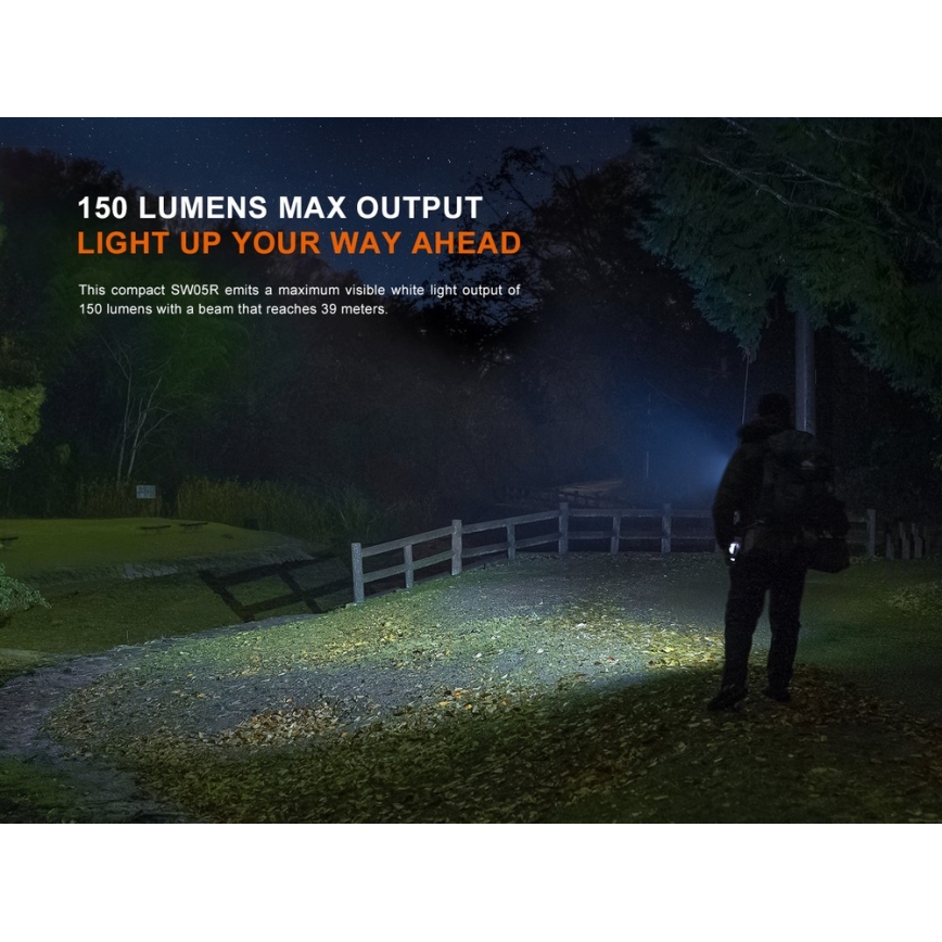 Fenix SW05RUVBLC - LED Himmennettävä ladattava taskulamppu LED/USB IPX6 150 lm 49 h musta