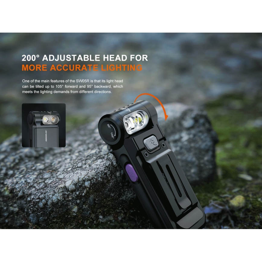 Fenix SW05RUVBLC - LED Himmennettävä ladattava taskulamppu LED/USB IPX6 150 lm 49 h musta
