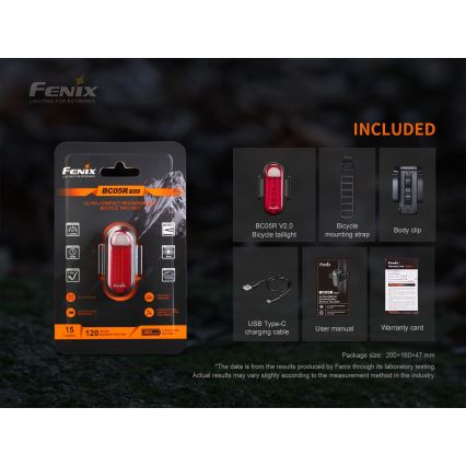 Fenix ​​BC05RV20 - LED Ladattava polkupyörän taskulamppu LED/USB IP66 15 lm 120 h