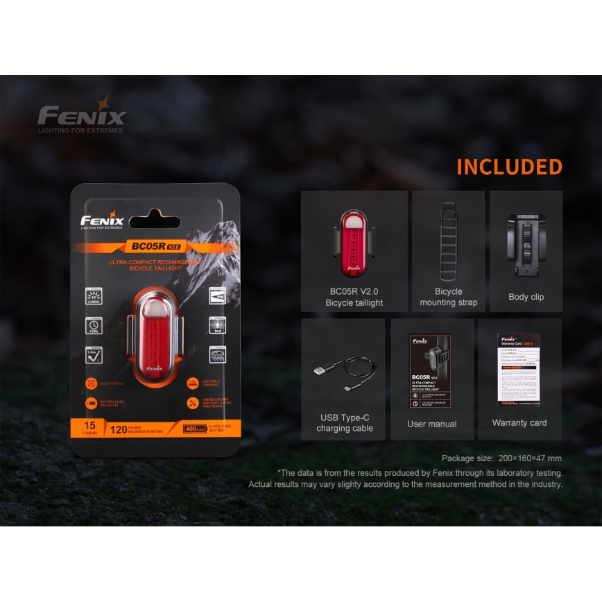 Fenix ​​BC05RV20 - LED Ladattava polkupyörän taskulamppu LED/USB IP66 15 lm 120 h