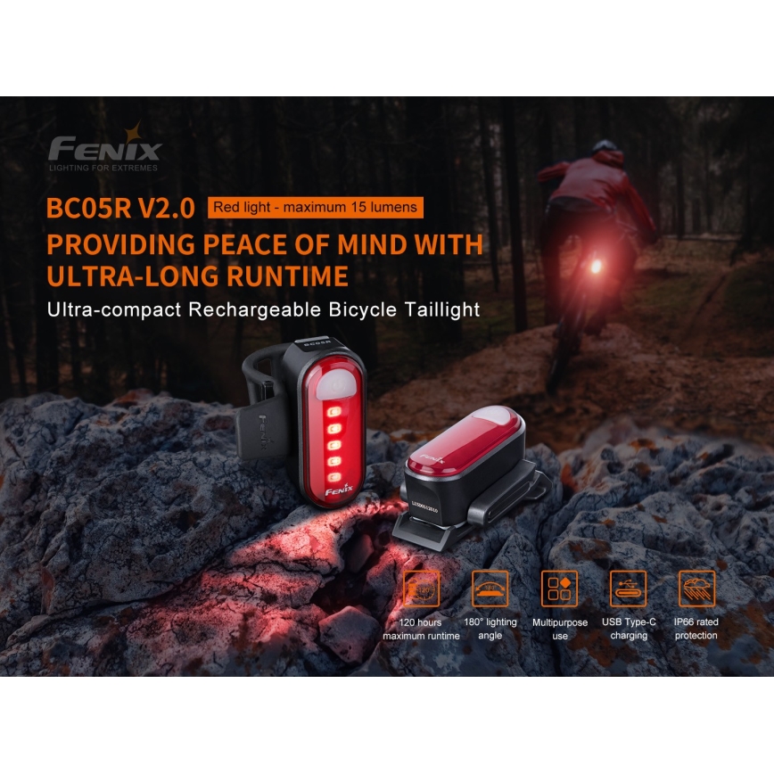 Fenix ​​BC05RV20 - LED Ladattava polkupyörän taskulamppu LED/USB IP66 15 lm 120 h