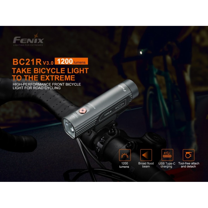 Fenix ​​BC21RV30 - LED ladattava polkupyörän valo LED/USB IP68 1200 lm 33 tuntia