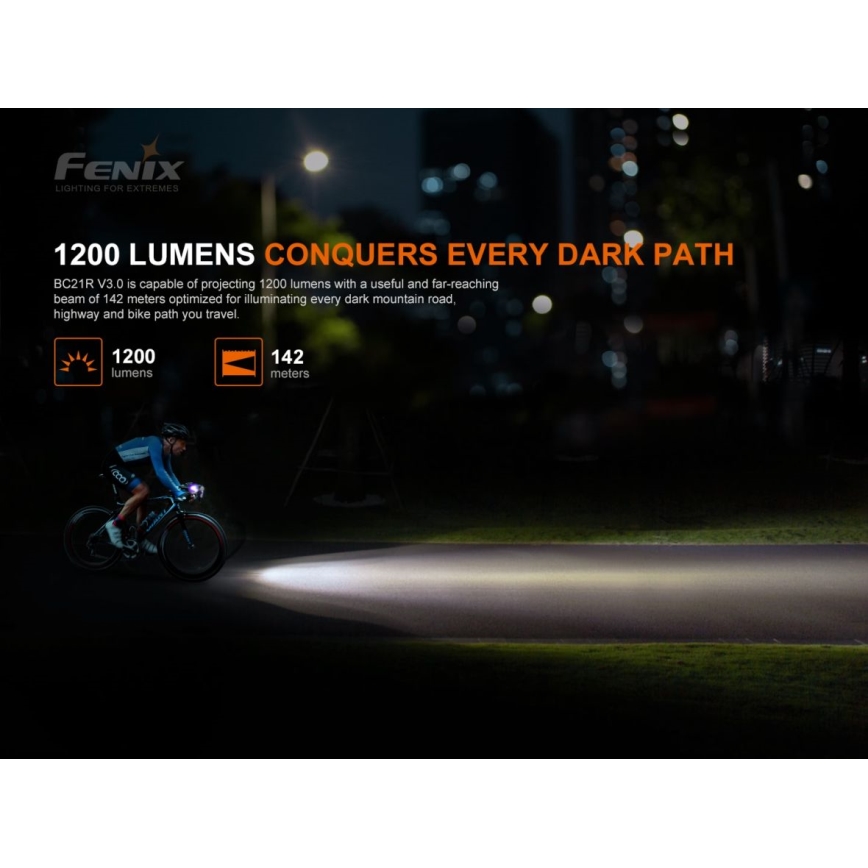 Fenix ​​BC21RV30 - LED ladattava polkupyörän valo LED/USB IP68 1200 lm 33 tuntia