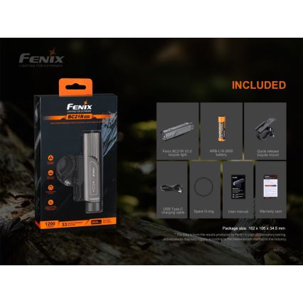 Fenix ​​BC21RV30 - LED ladattava polkupyörän valo LED/USB IP68 1200 lm 33 tuntia