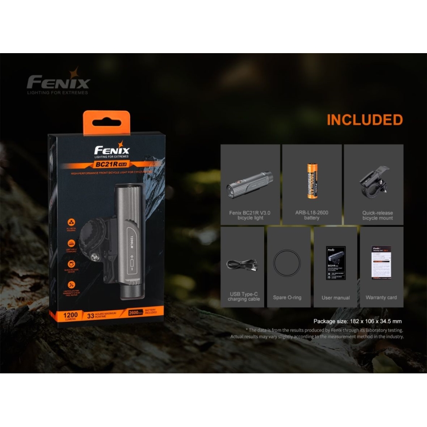 Fenix ​​BC21RV30 - LED ladattava polkupyörän valo LED/USB IP68 1200 lm 33 tuntia