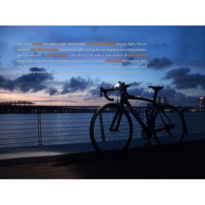 Fenix ​​BC25R - LED Ladattava polkupyörän valo LED/USB IP66 600 lm 36 tuntia