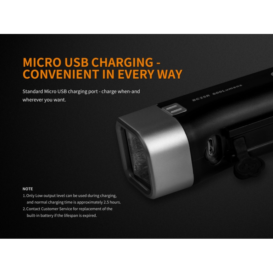 Fenix ​​BC25R - LED Ladattava polkupyörän valo LED/USB IP66 600 lm 36 tuntia