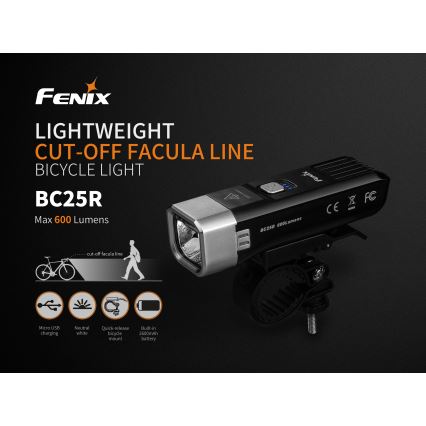 Fenix ​​BC25R - LED Ladattava polkupyörän valo LED/USB IP66 600 lm 36 tuntia