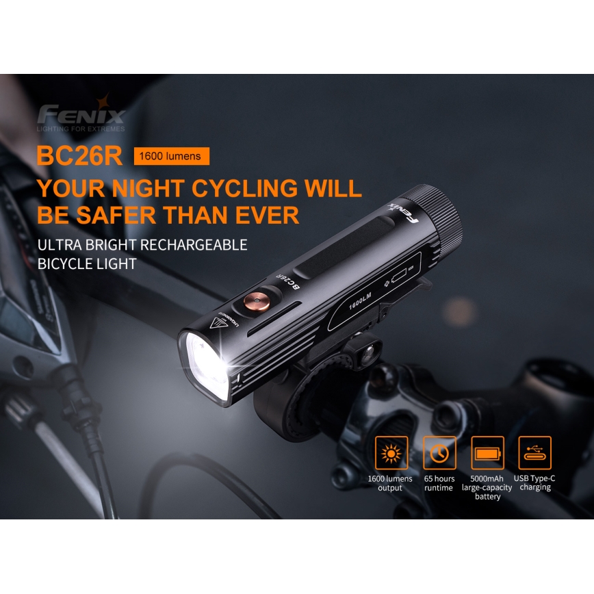 Fenix ​​BC26R - LED Ladattava polkupyörän valo LED/USB IP68 1600 lm 65 tuntia