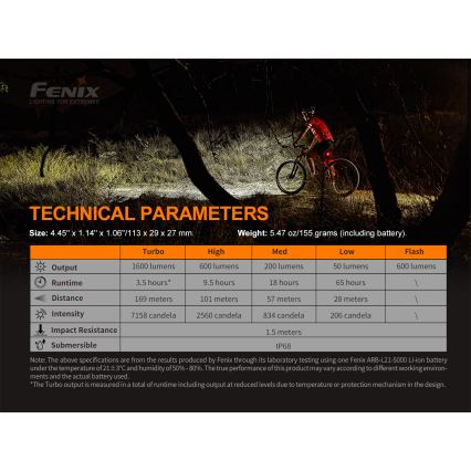 Fenix ​​BC26R - LED Ladattava polkupyörän valo LED/USB IP68 1600 lm 65 tuntia
