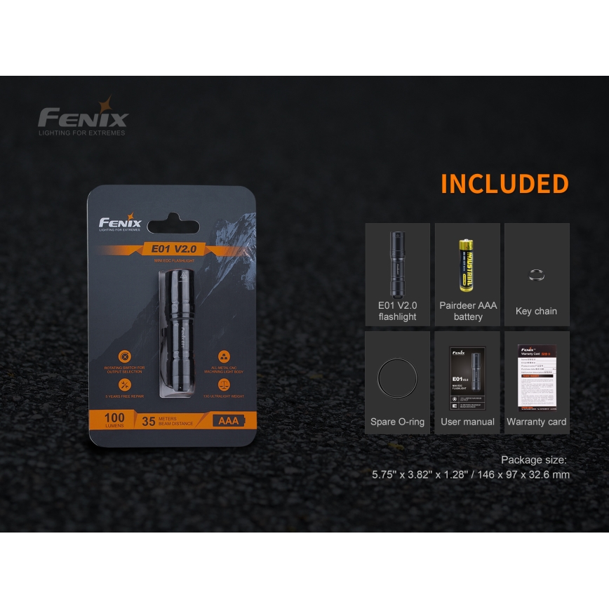 Fenix ​​E01V20BLC - LED taskulamppu LED/1xAAA IP68 100 lm 25 tuntia