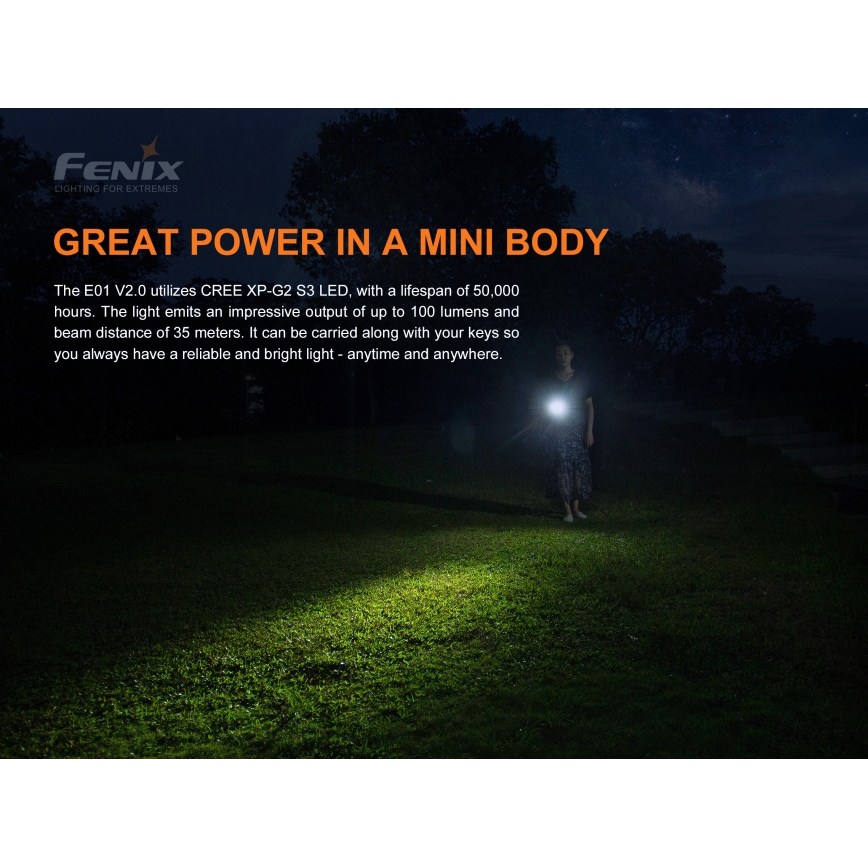Fenix ​​E01V20BLC - LED taskulamppu LED/1xAAA IP68 100 lm 25 tuntia