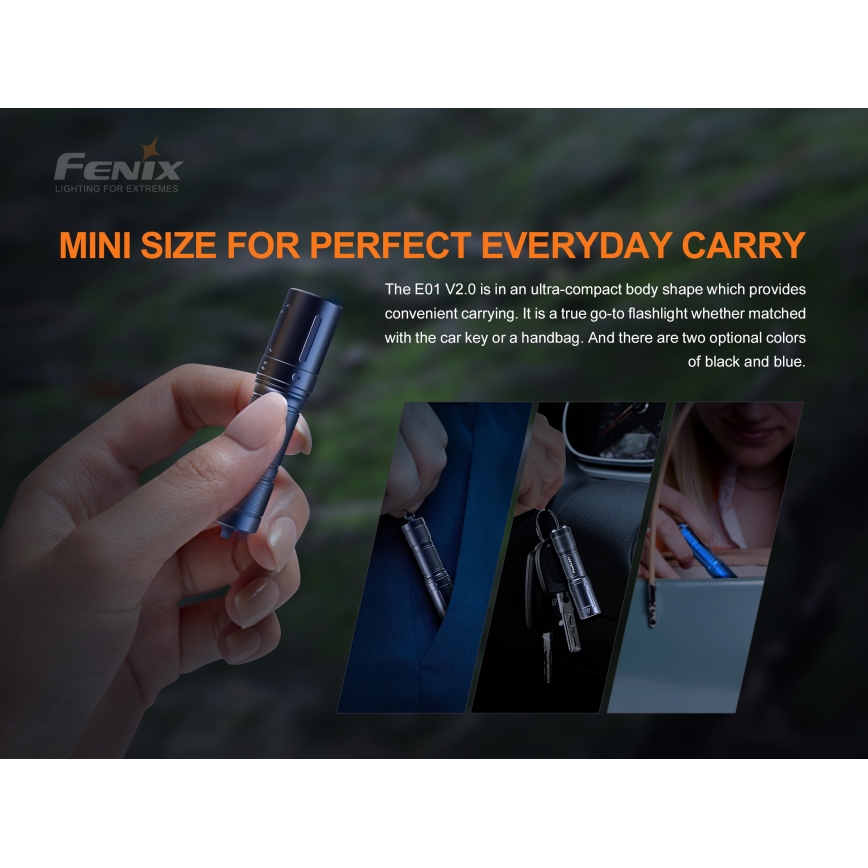 Fenix ​​E01V20BLC - LED taskulamppu LED/1xAAA IP68 100 lm 25 tuntia