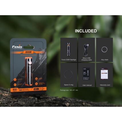 Fenix ​​E05RBLC - LED Ladattava taskulamppu LED/USB IP68 400 lm 30 tuntia
