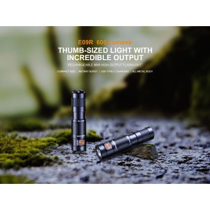 Fenix ​​E09R - LED Ladattava taskulamppu LED/USB IP68 600 lm 70 tuntia