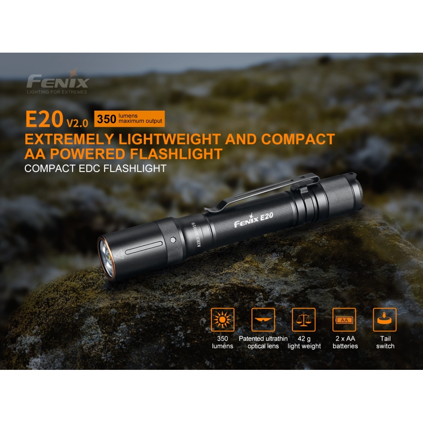 Fenix ​​E20V20 - LED taskulamppu LED/2xAA IP68 350 lm 200 h