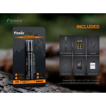 Fenix ​​E20V20 - LED taskulamppu LED/2xAA IP68 350 lm 200 h