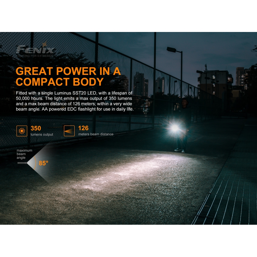 Fenix ​​E20V20 - LED taskulamppu LED/2xAA IP68 350 lm 200 h
