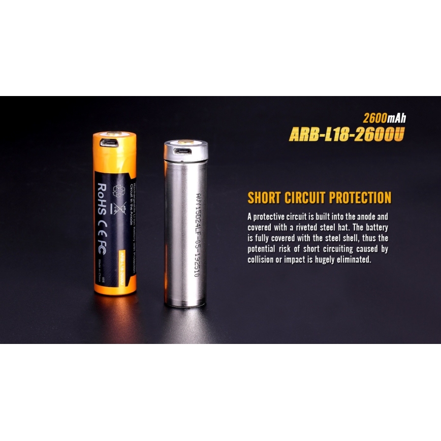 Fenix ​​FE18650LI26USB - 1kpl ladattava akku USB/3,6V 2600 mAh