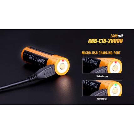 Fenix ​​FE18650LI26USB - 1kpl ladattava akku USB/3,6V 2600 mAh