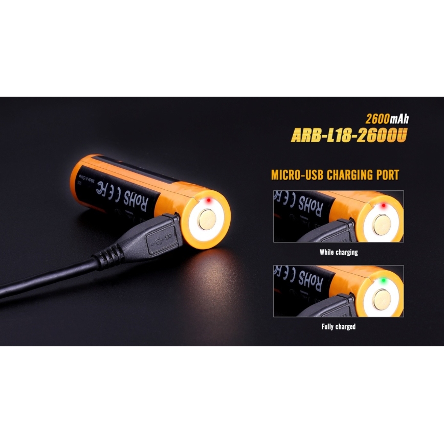 Fenix ​​FE18650LI26USB - 1kpl ladattava akku USB/3,6V 2600 mAh