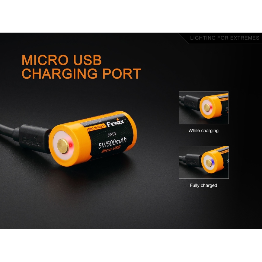 Fenix ​​FERCR123ALIIONUP - 1kpl ladattava akku USB/3,6V 700 mAh