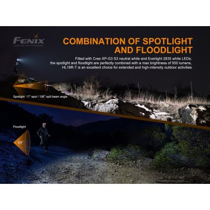 Fenix ​​HL18RTRAIL - LED Ladattava otsalamppu LED/3xAAA IP66 500 lm 300 h