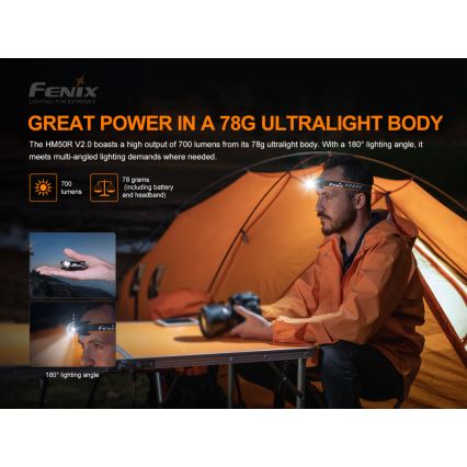 Fenix ​​HM50RV20 - LED ladattava otsalamppu 3xLED/1xCR123A IP68 700 lm 120 h