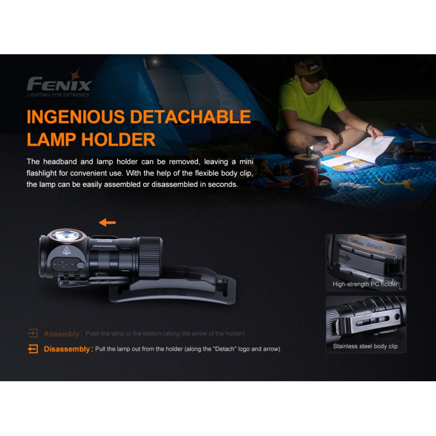 Fenix ​​HM50RV20 - LED ladattava otsalamppu 3xLED/1xCR123A IP68 700 lm 120 h