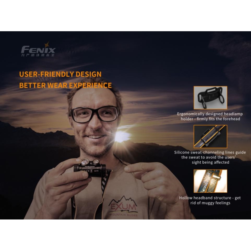Fenix ​​HM65R - ladattava LED-otsalaisin 2xLED/2xCR123A IP68 1400 lm 300 h